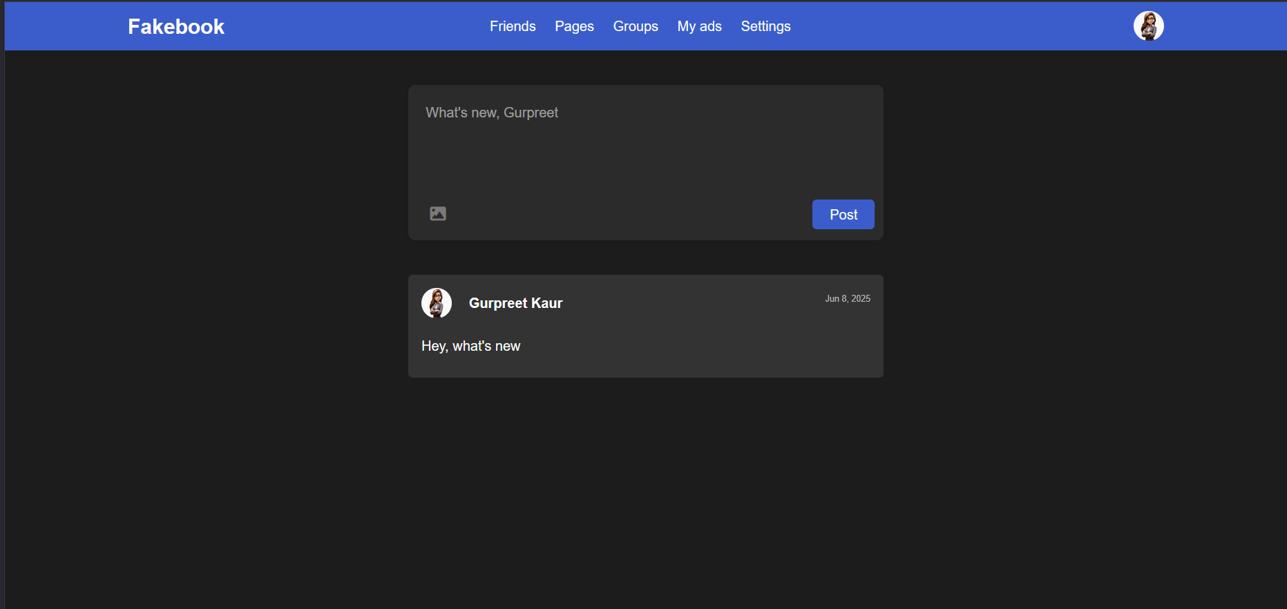 Fakebook Project Screenshot